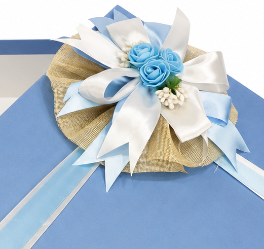 Premium Sky Blue Floral Ribbon Gift Box