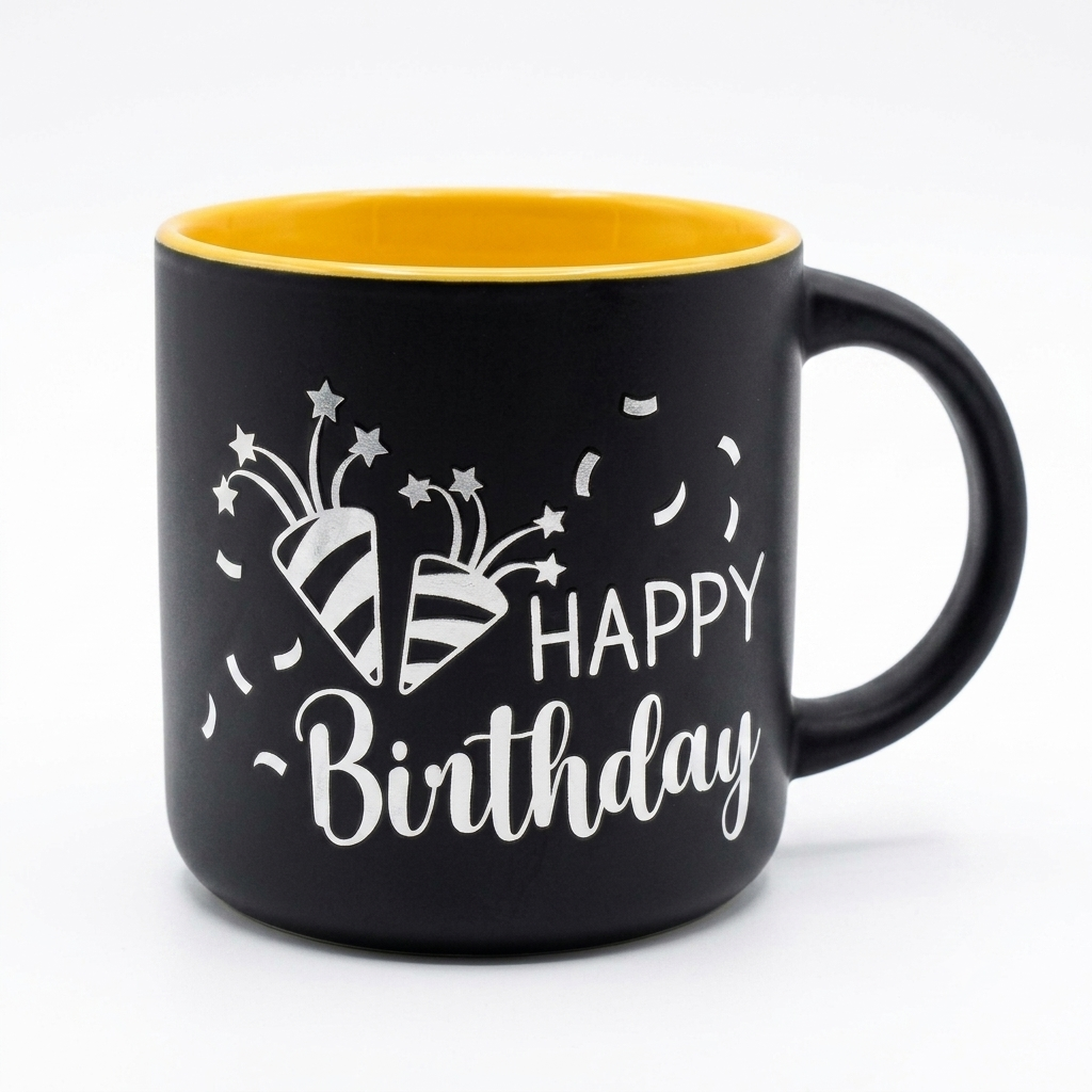 Black Happy Birthday Mug