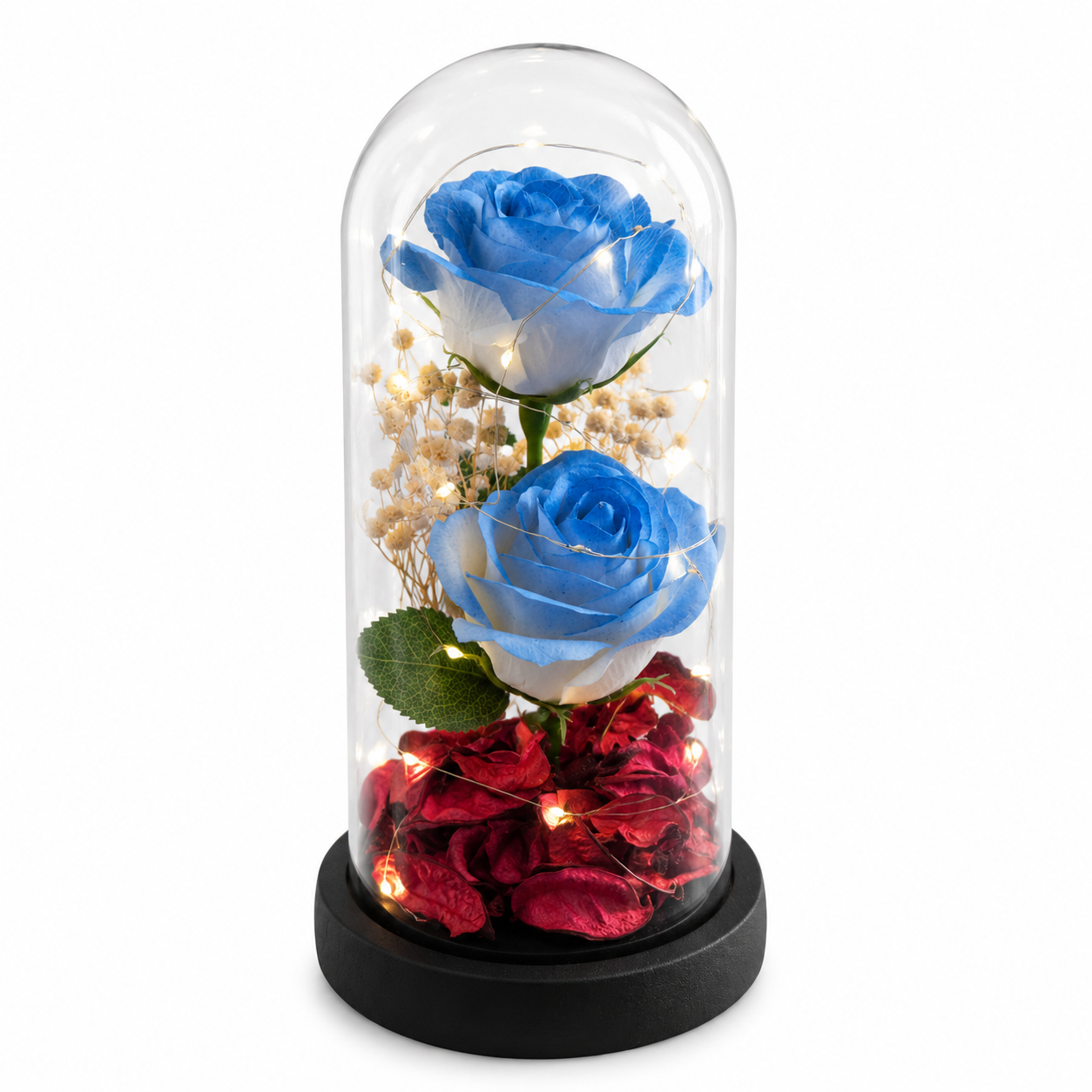 LED Rose Glass Dome with Fairy Lights