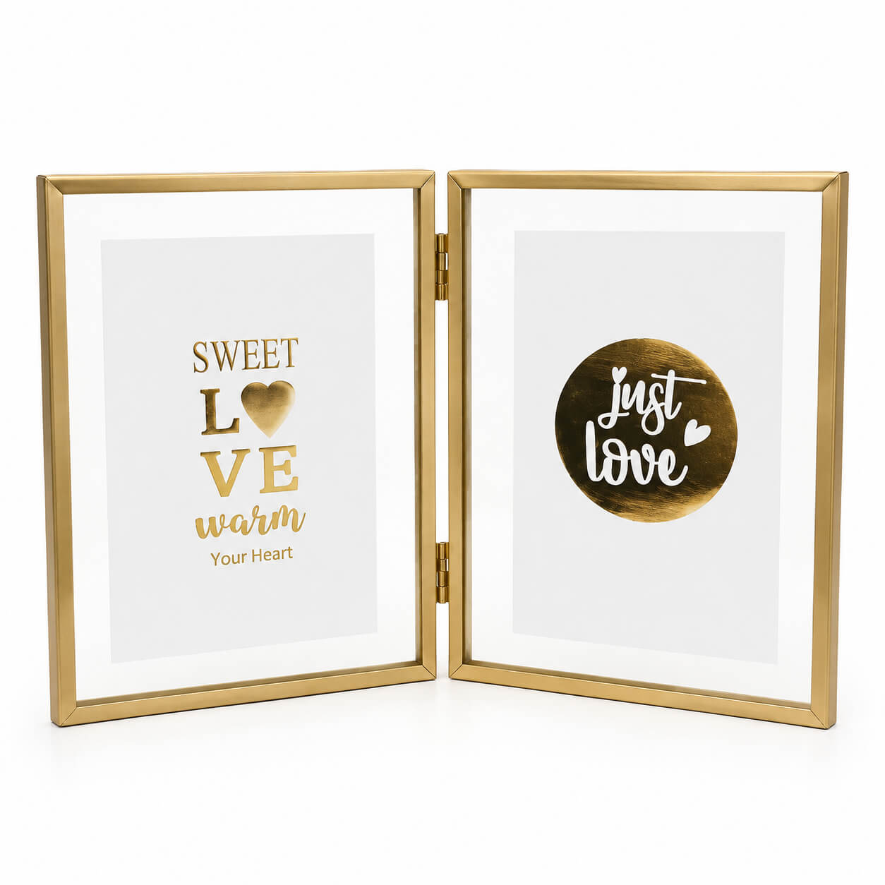 Luxury Gold Double Glass Photo Frame Floating Hinged Picture Frame