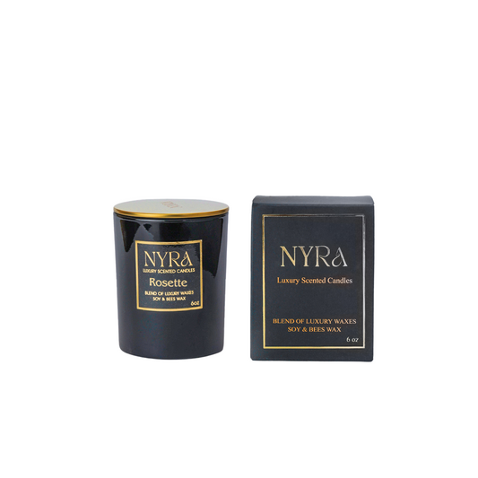Nyra Candles -Rosette Black Jar with Golden Lid 200ml