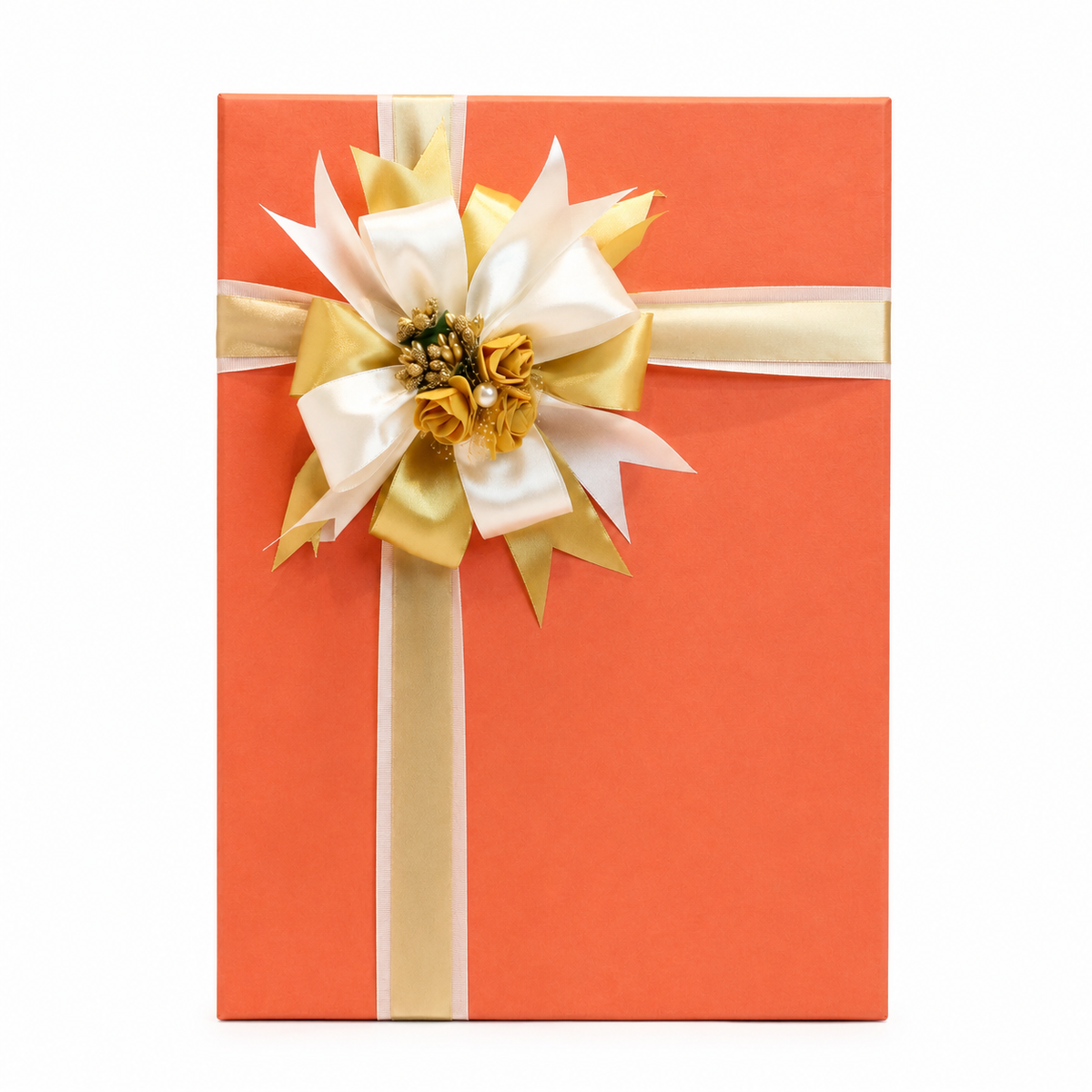 Luxury Orange & Gold Ribbon Customized Gift Box