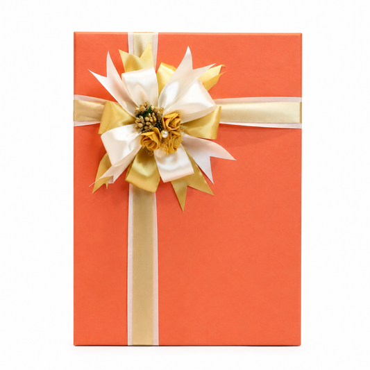 Luxury Orange & Gold Ribbon Customized Gift Box