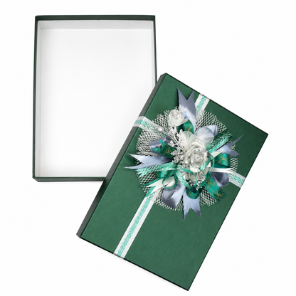 Luxury Green & Silver Ribbon Gift Box