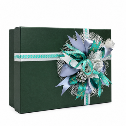 Luxury Green & Silver Ribbon Gift Box