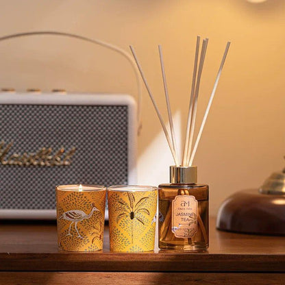 Love Home Jasmine Tea Aromatherapy Gift Set Reed Diffuser and Candles
