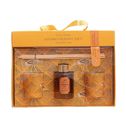 Luxury Jasmine Tea Aromatherapy Gift Set | Reed Diffuser & Scented Candle Set