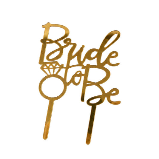Bride To Be Diamond Ring Acrylic Gold Mirror Cake Topper