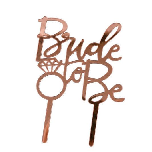 Bride To Be Diamond Ring Acrylic Rose Gold Mirror Cake Topper