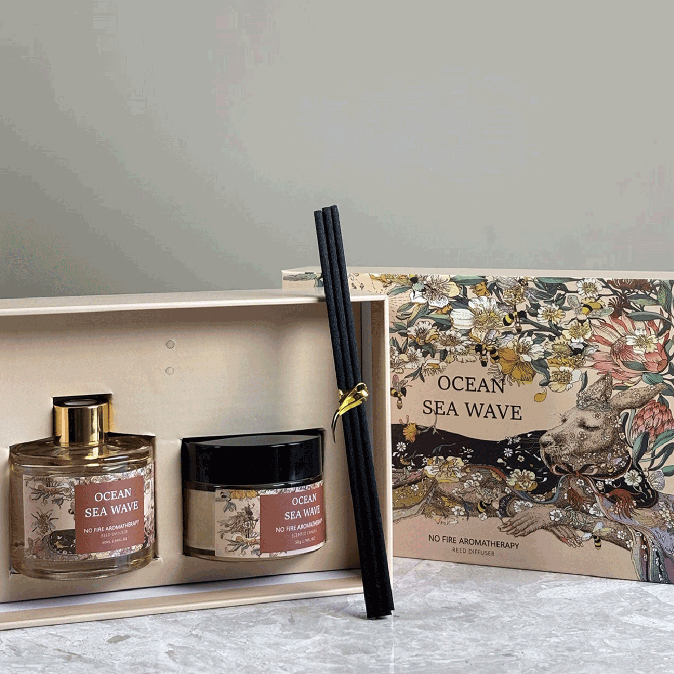 Candle & Diffuser Set | 17 cm | Ocean Sea Wave