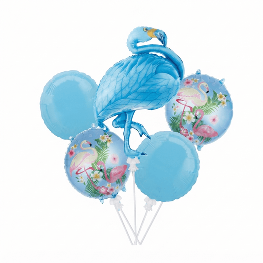 Blue Flamingo Cartoon Foil Balloon Set - Flamingo Theme Birthday Party and Celebrations