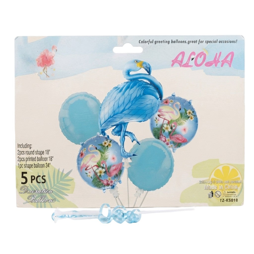 Blue Flamingo Cartoon Foil Balloon Set - Flamingo Theme Birthday Party and Celebrations