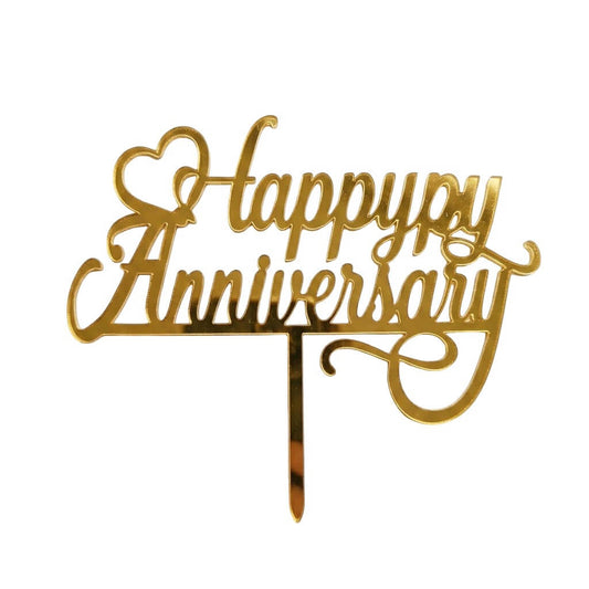 Happy Anniversary Acrylic Gold Mirror Topper