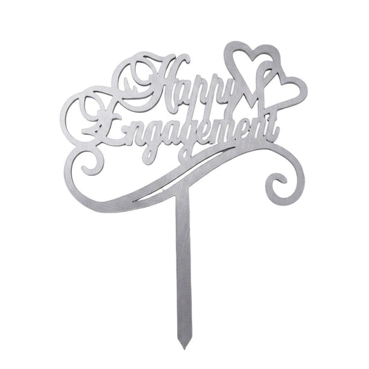 Happy Engagement Silver Acrylic Cake Topper