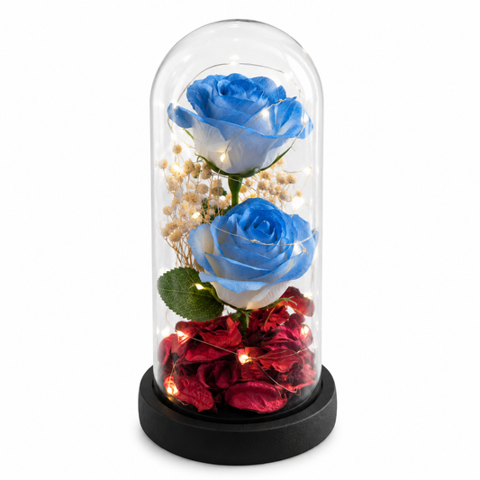 LED Rose Glass Dome with Fairy Lights