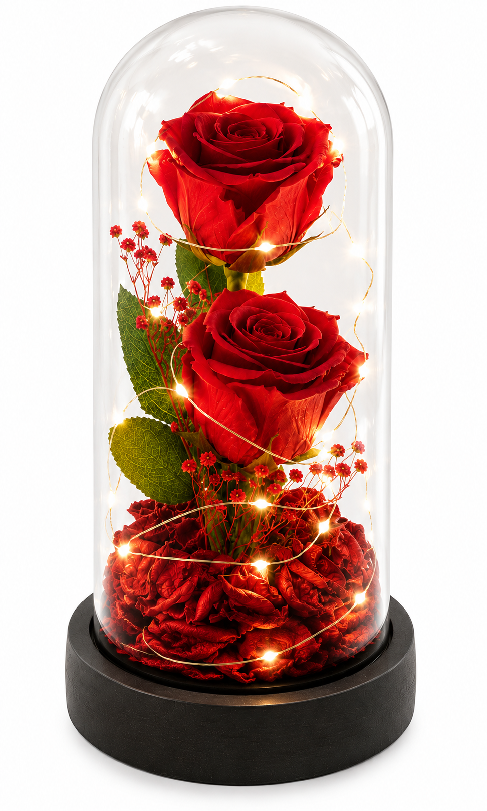 LED Red Rose Glass Dome with Fairy Lights
