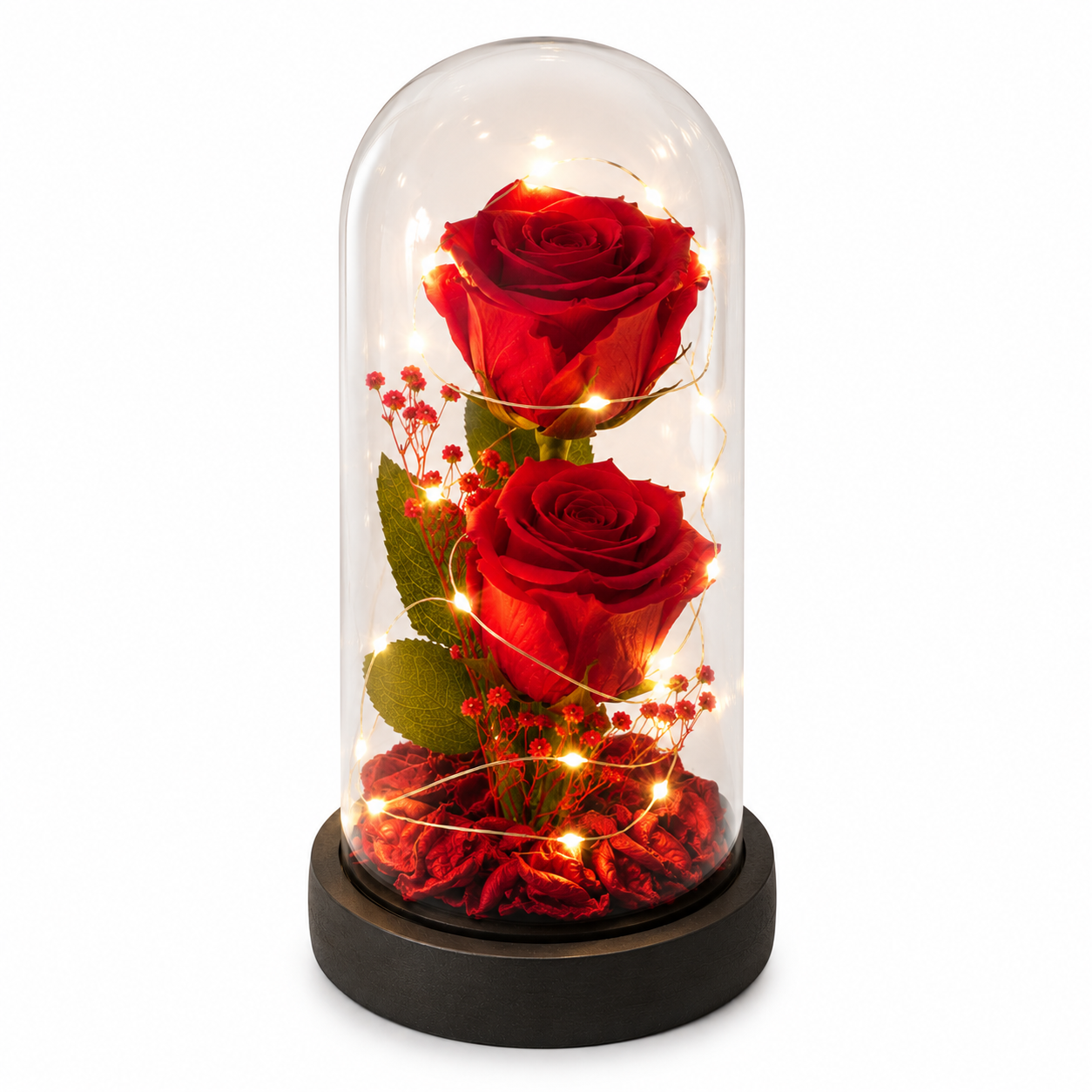 LED Red Rose Glass Dome with Fairy Lights