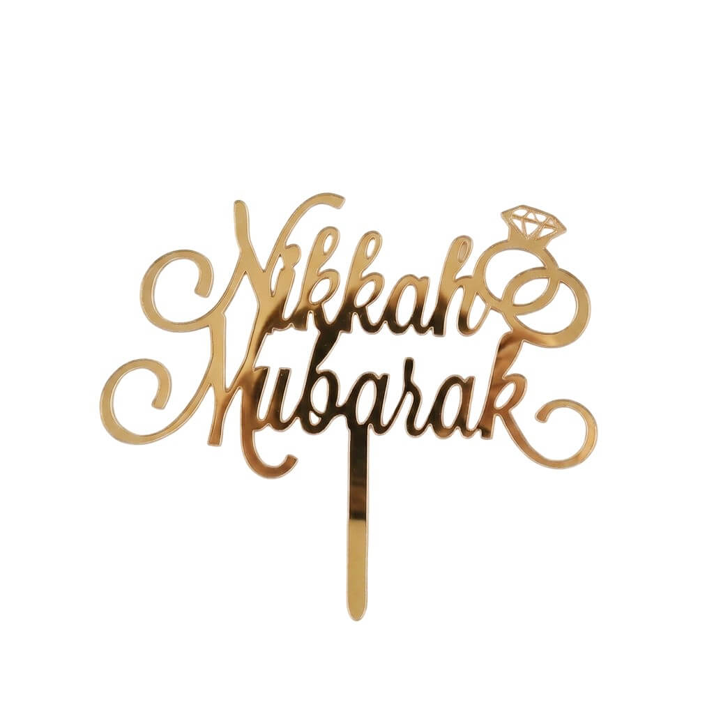 Nikkah Mubarak Acrylic Gold Mirror Topper