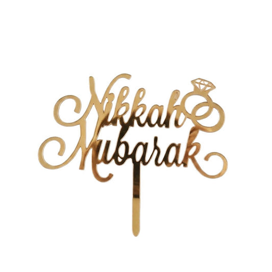 Nikkah Mubarak Acrylic Gold Mirror Topper