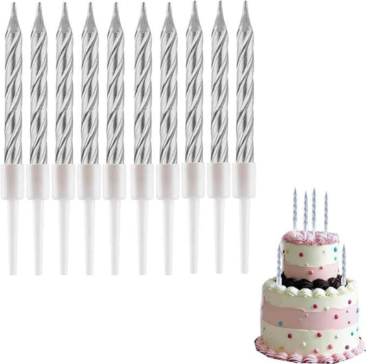 Topper Silver Cake Birthday Candles, Spiral Cake Candles