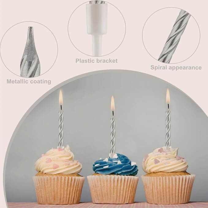Topper Silver Cake Birthday Candles, Spiral Cake Candles