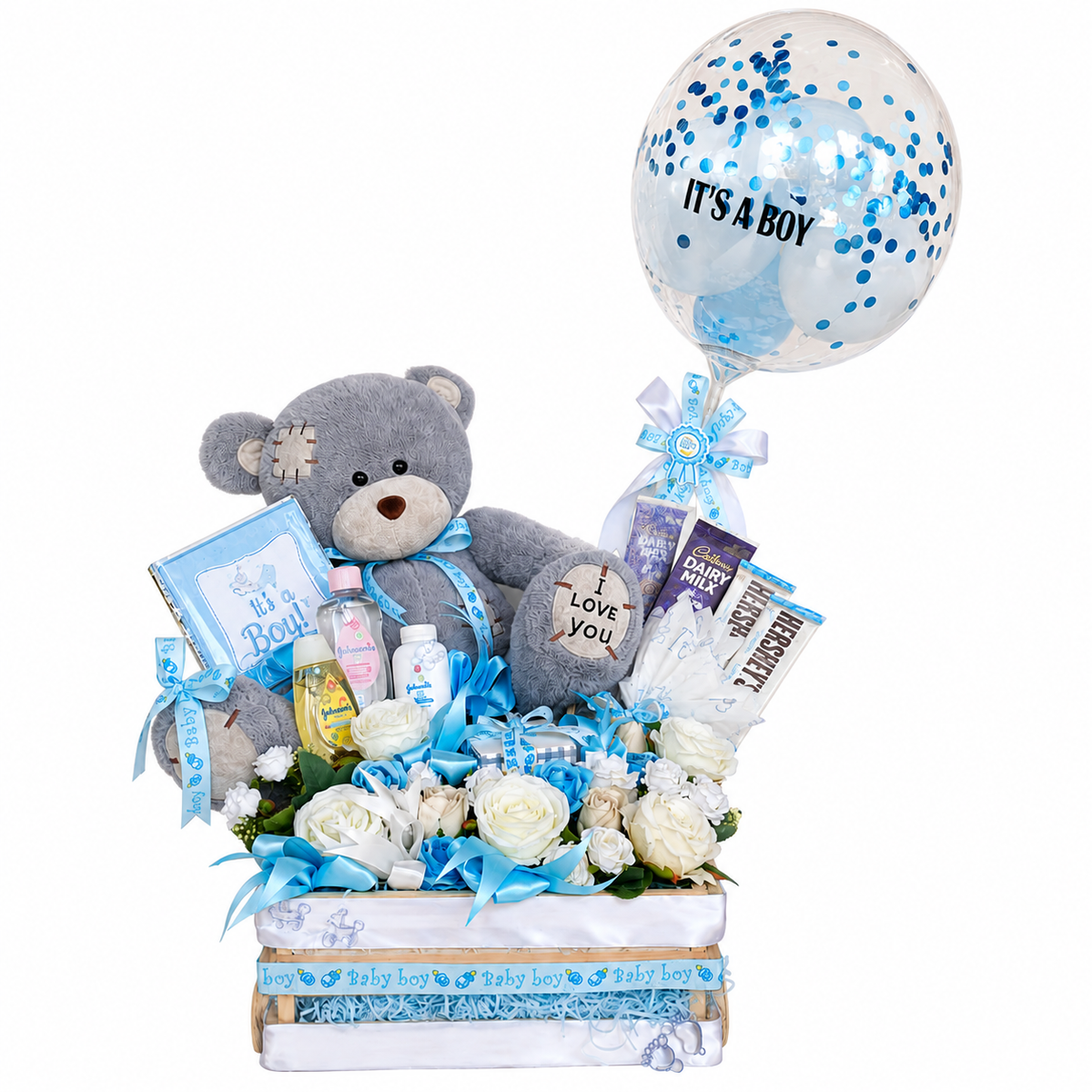Luxury Baby Boy Gift Hamper with Teddy Bear