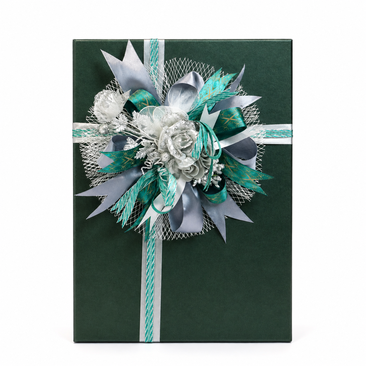 Luxury Green & Silver Ribbon Gift Box