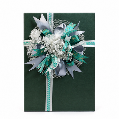 Luxury Green & Silver Ribbon Gift Box