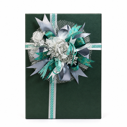 Luxury Green & Silver Ribbon Customized Gift Box