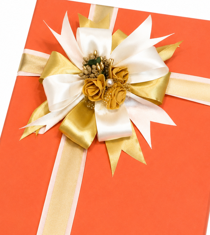 Luxury Orange & Gold Ribbon Customized Gift Box